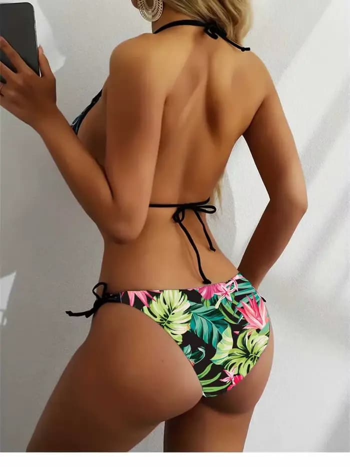 Sexy imprimé fleuri Bikini ensemble femmes maillot de bain deux pièces maillots de bain Triangle maillots de bain femmes à lacets maillot de bain Biquine Brasileiro