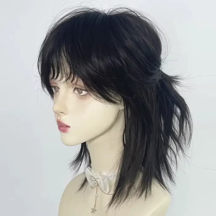 Perruques synthétiques courtes à tête de mulet avec frange pour hommes, cheveux lisses, noirs, gris, verts, pour fête quotidienne, Cosplay