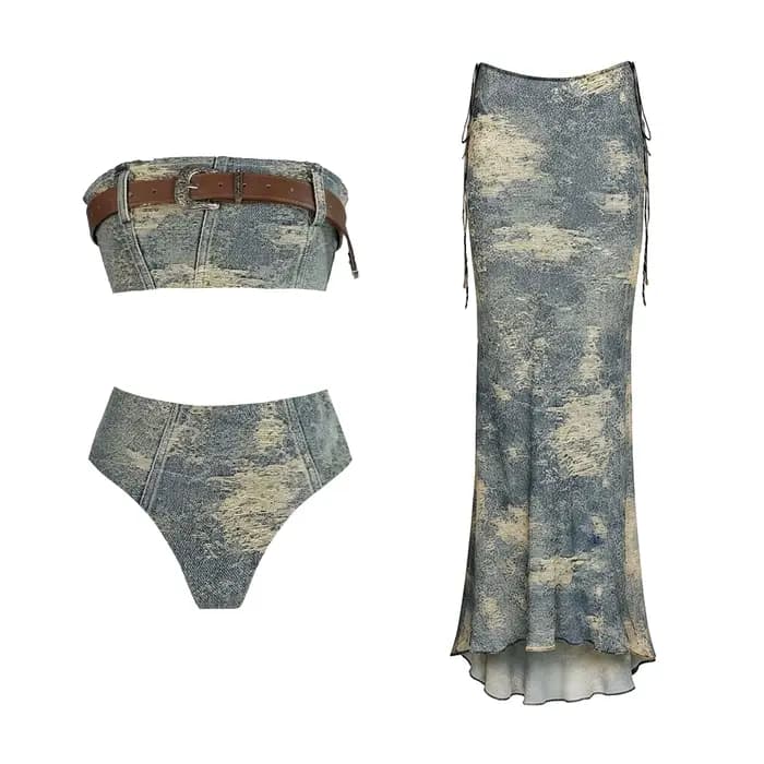 Maillot de bain une pièce bandeau avec ceinture pour femme