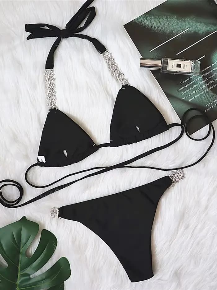 DEAT Maillot de bain sexy à lacets pour femme, couleur unie, design croisé évidé, ensemble bikini deux pièces, pour plage et soirée, Nouveauté été 2026 11XX0987