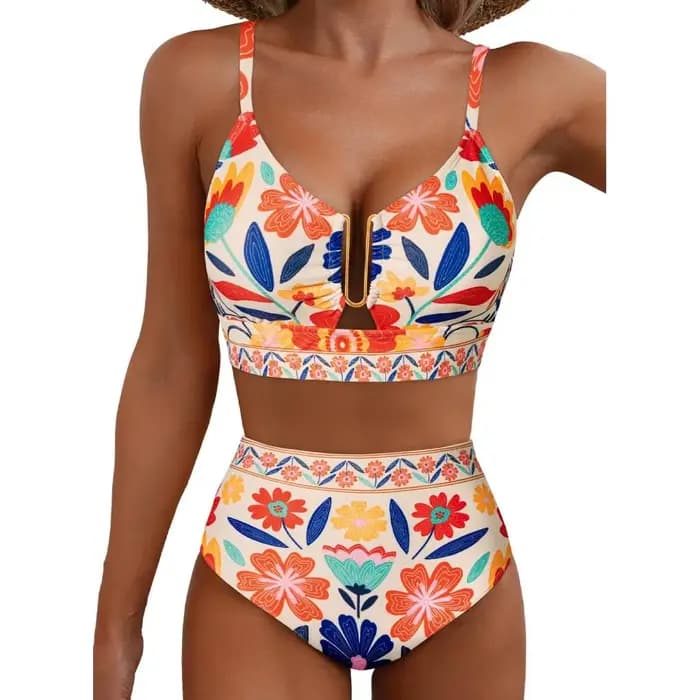Ensemble de bikini Cikini V-Wire à imprimé floral pour les vacances à la plage