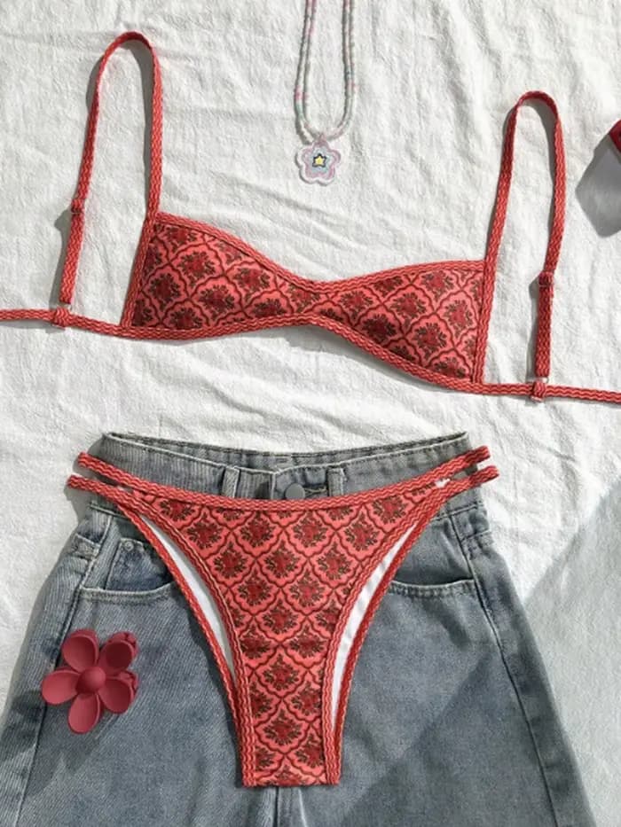 Maillot de bain deux pièces imprimé fleurs