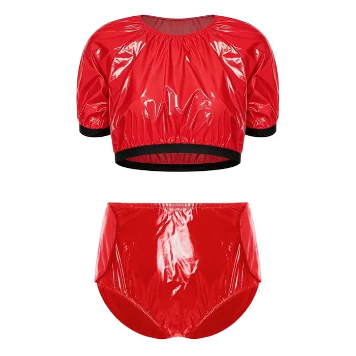 Maillot de bain pour femmes à besoins spéciaux, vêtements adaptatifs en vinyle imperméable, haut court à manches courtes et short de couvrance à crochets