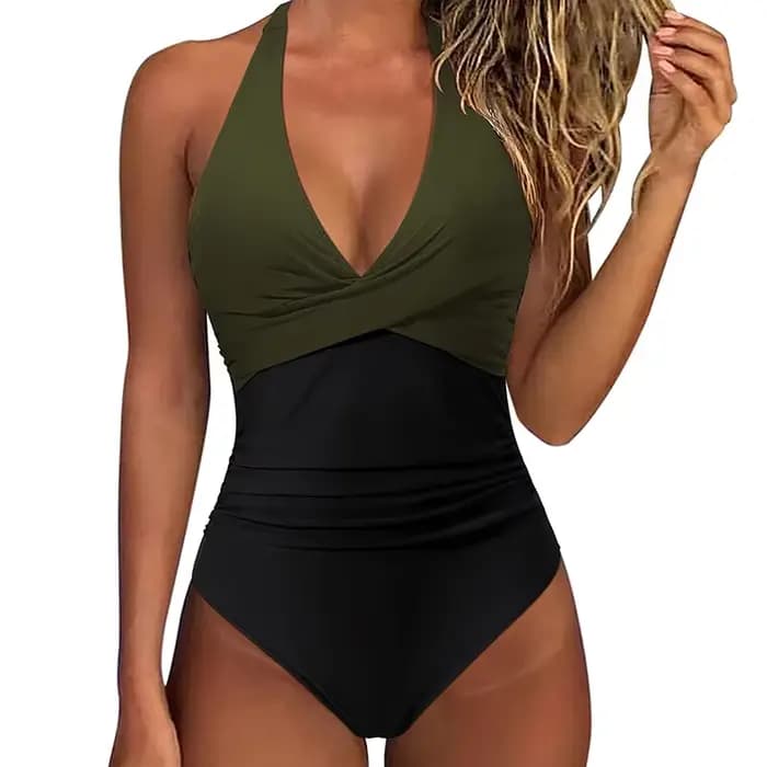 Été imprimer une pièce maillot de bain femmes Sexy plissé