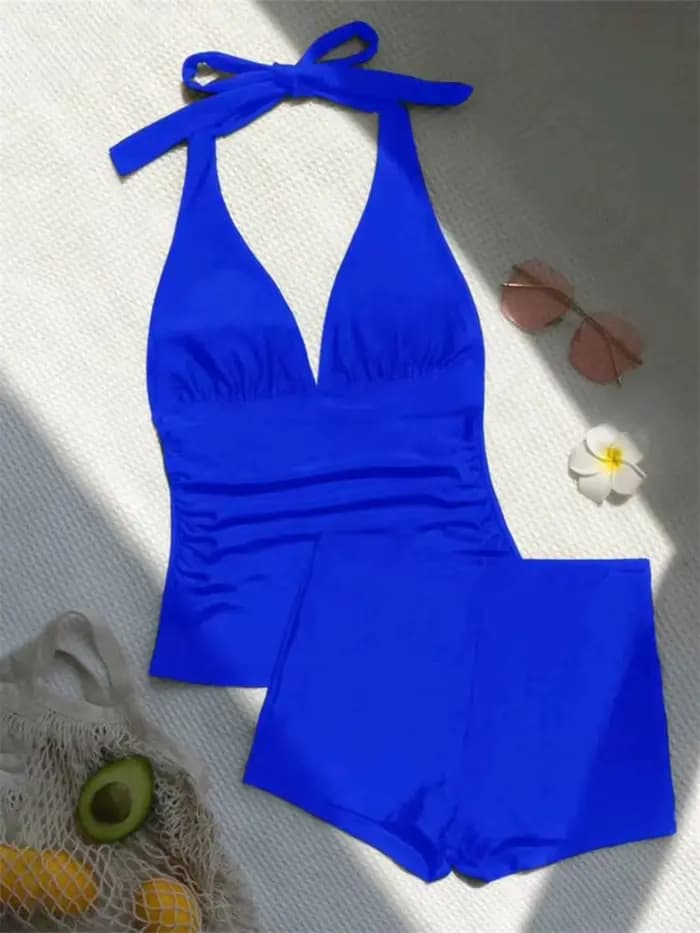 Maillot de bain deux pièces pour femmes, taille haute, col en v, dos nu, bandage, push up, vacances, plage, baigneur trempé