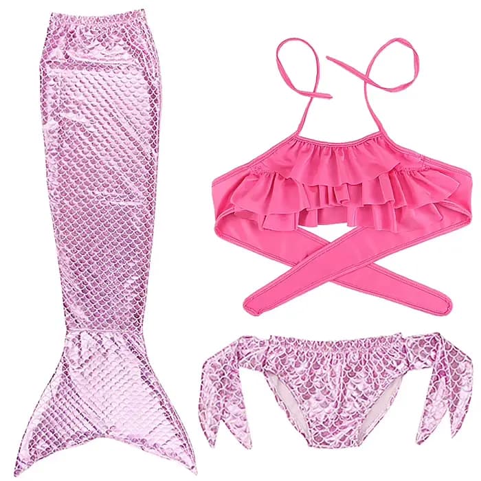 Maillot de bain Cosplay petite sirène pour filles, écailles de poisson brillantes, palmes simples, Costume de bain pour enfants, Costume de fête sur la plage et la piscine