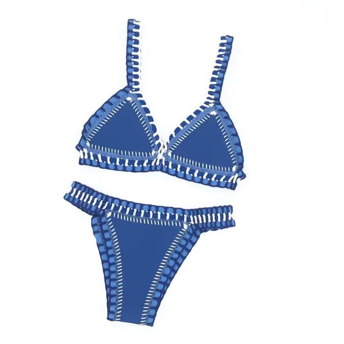 Bleu fait à la main Crochet Bikini ensemble femmes Maillot De Bain maillots