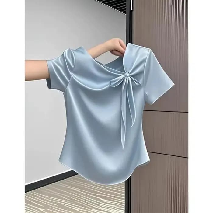 T-shirt à manches courtes avec nœud, design rose polyvalent, mode été 2026