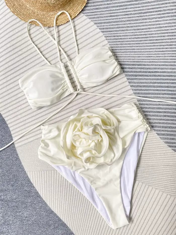 DEKA brésilien cou Bikini ensemble taille haute maillot de bain fleuri femmes Floral Push Up
