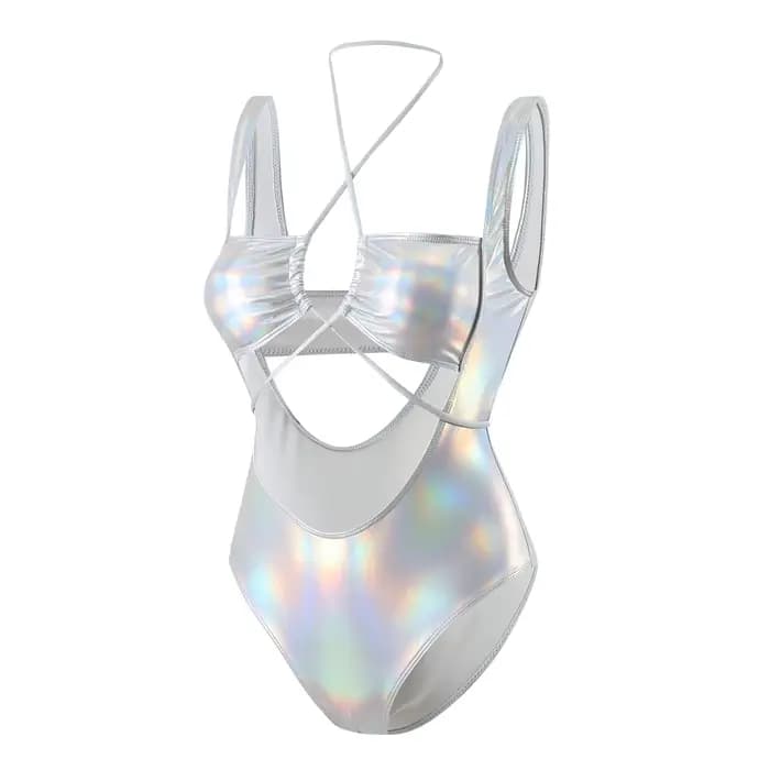 Maillot de bain une pièce sexy à paillettes métalliques, style halter, échancré, à nouer, pour femme, type bikini, body, tankini