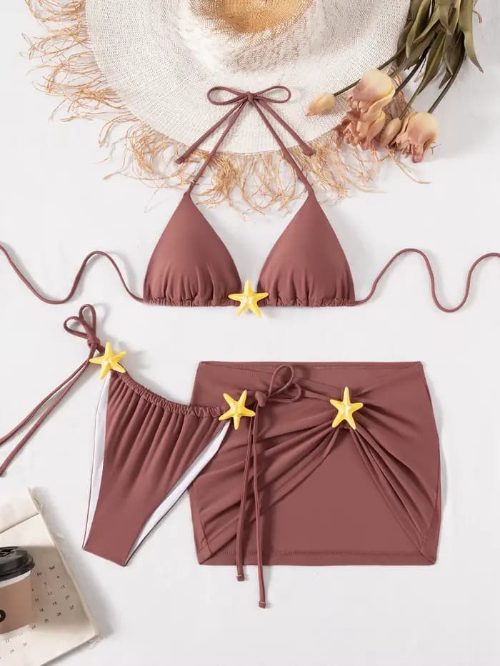 Maillot de bain femme trois pièces avec jupe