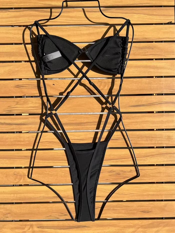 Micro maillot de bain à paillettes noires