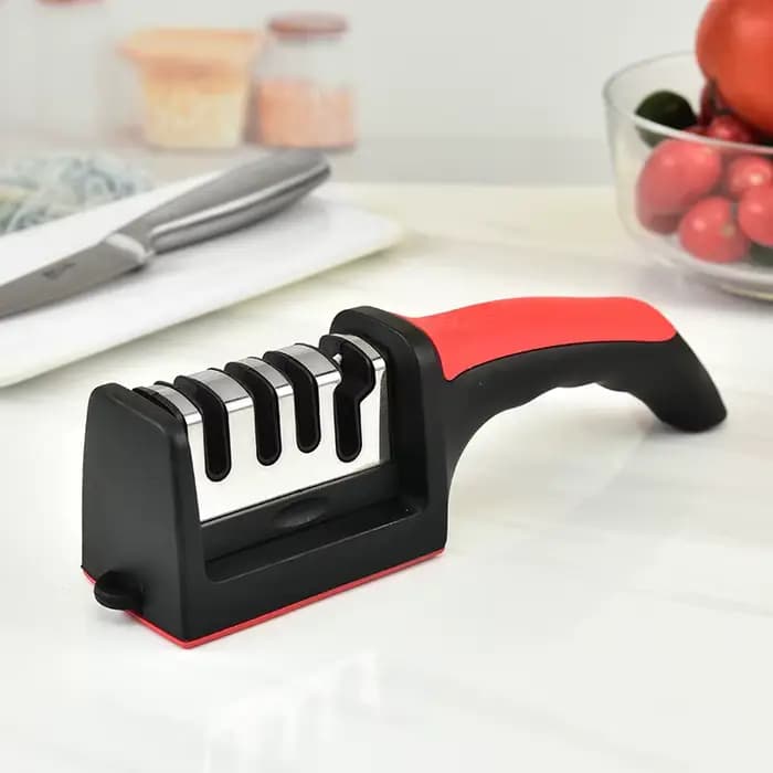 Affûteur de couteaux de cuisine multifonctionnel, pierre à aiguiser domestique à trois usages, 4 segments, noir
