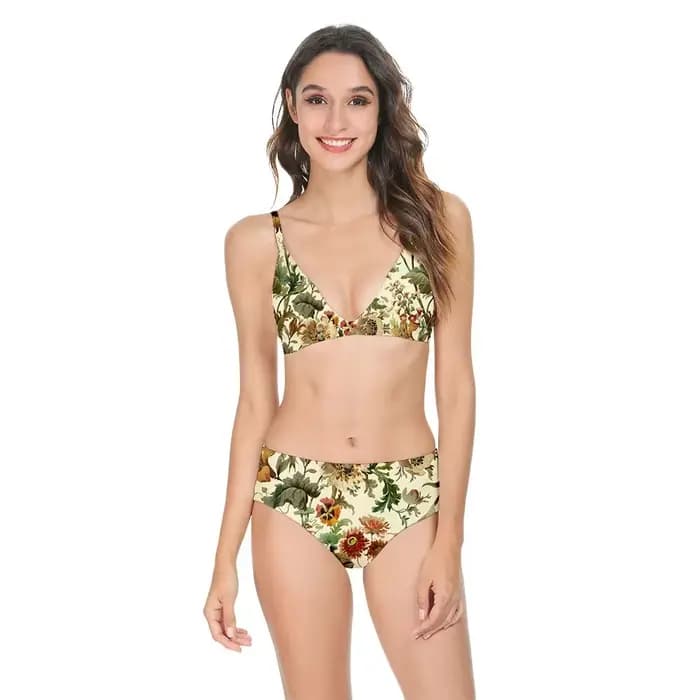 Femmes Sexy Bikini maillot de bain taille haute fleurs imprimé décontracté multicolore dos nu maillots