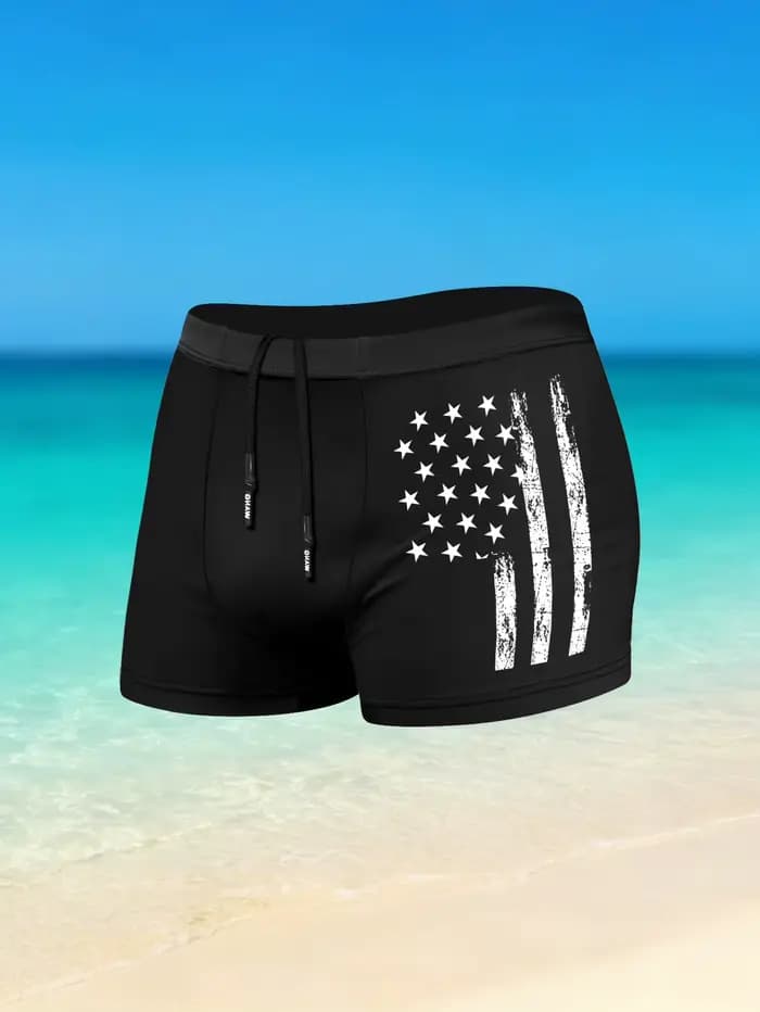 Shorts de bain pour hommes avec motifs sportifs audacieux, tissu extensible à séchage rapide, idéal pour la piscine et les séances d'entraînement en salle de sport