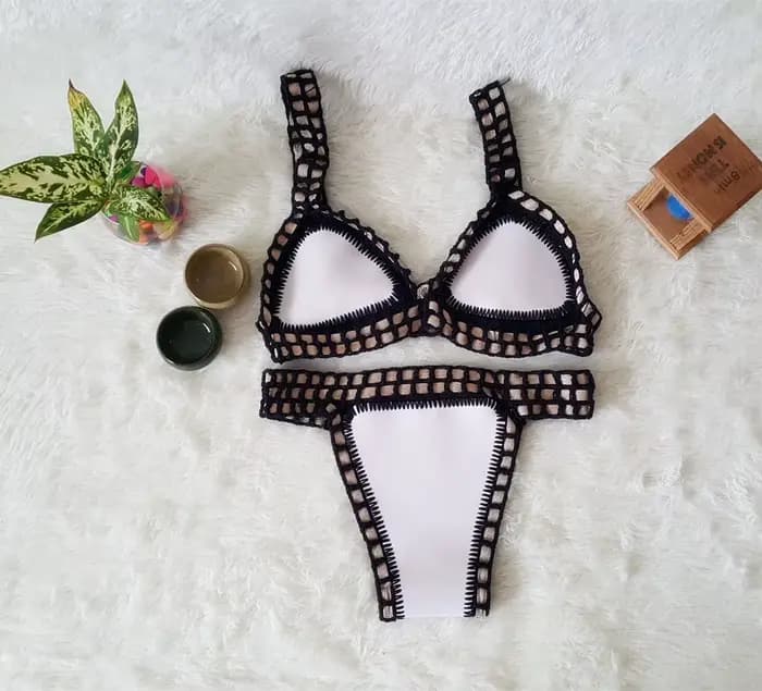 Maillot de bain réversible tricoté à la main pour femme, ensemble deux pièces, sexy, taille basse, pour la plage