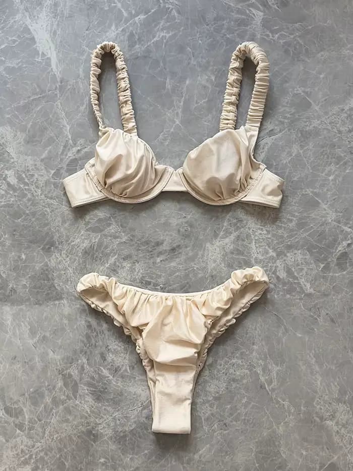 2025 nouveau Sexy taille basse Bikini ensemble Push Up maillots de bain femmes solide blanc maillot