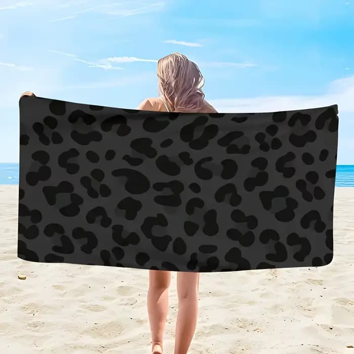 1 serviette de plage léopard noir et blanc, ultra-douce, séchage rapide, style chic, idéale pour la natation, les voyages, les loisirs, la plage, la piscine, l'été et les activités de plein air