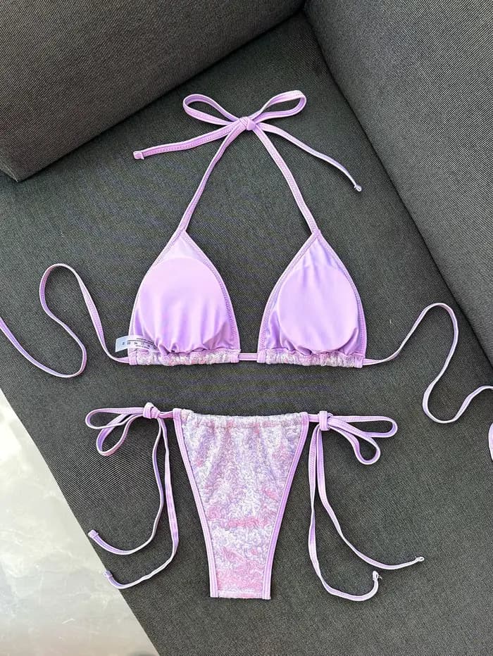 Micro bikini noir et rose à paillettes brillantes 2026 pour femme