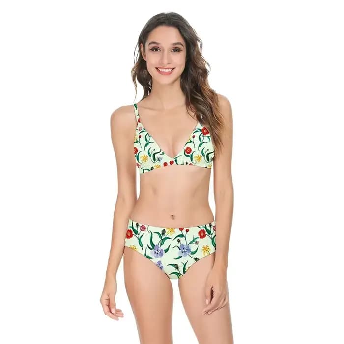 Femmes Sexy Bikini maillot de bain taille haute fleurs imprimé décontracté multicolore dos nu maillots