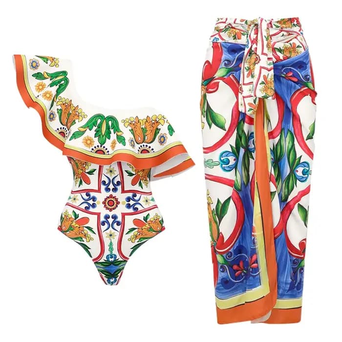 2025 nouveau 2 pièces épaule à volants maillot de bain avec couverture Sexy femmes maillots de bain Push Up Biquini maillot de bain body robe de plage