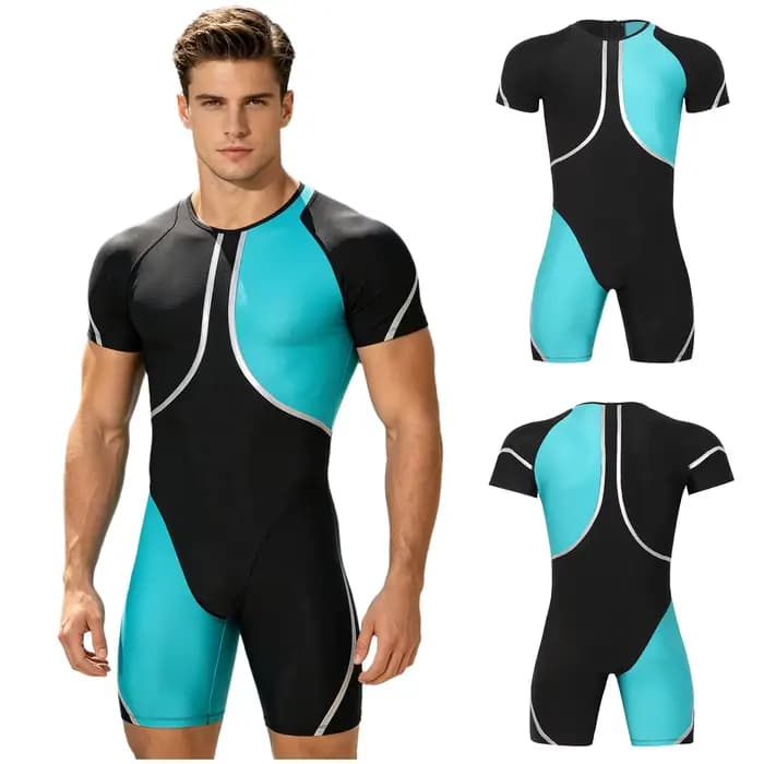 Maillot de bain une pièce pour hommes, combinaison de surf à manches courtes avec fermeture éclair, pour la natation, la plongée, la plage et la piscine