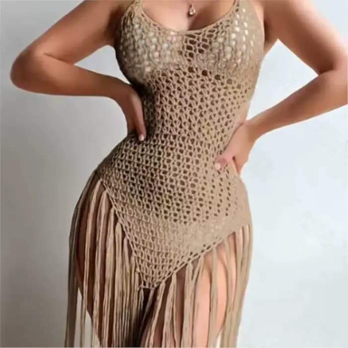 Tenue de plage pour femme, robe d'été, paréo de plage sexy à franges, dos nu, maillot de bain une pièce à crochets