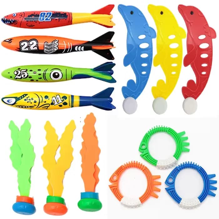 Ensemble de jouets de plongée pour piscine, chasse au trésor, torpille, poisson, anneaux d'eau, plantes, dauphin, bouée, jouets de plongée pour enfants, cadeaux d'anniversaire