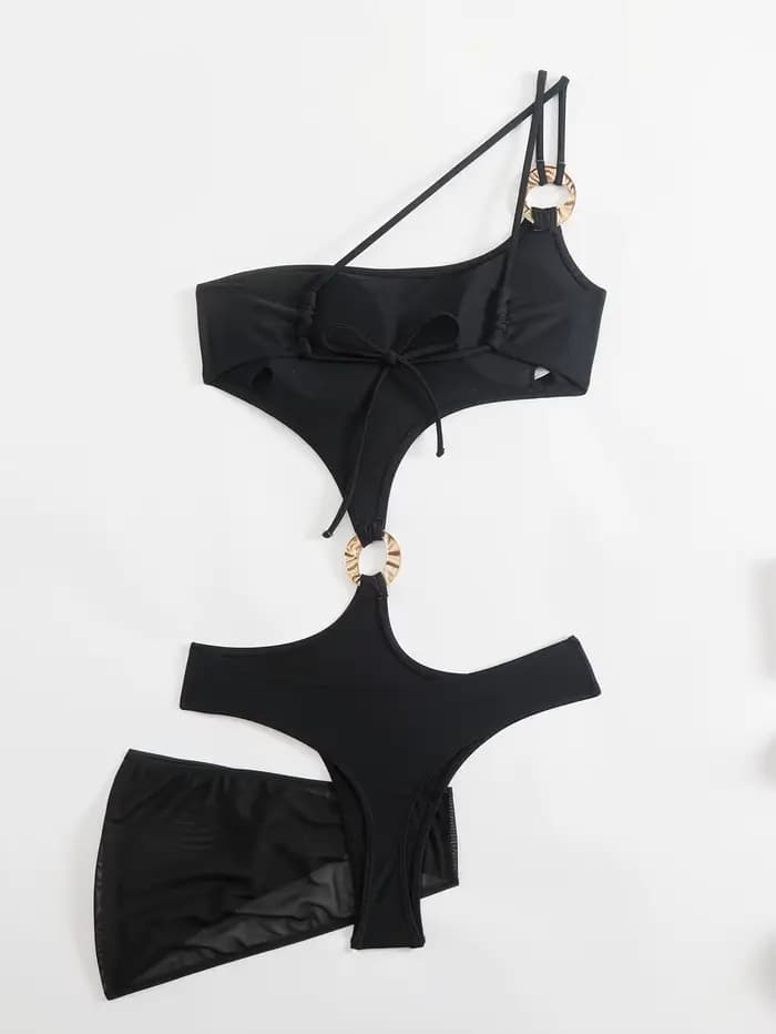 Noir Sexy Bikini simple épaule maillot de bain maillot de bain d'été mince maillots de bain été Monokini solide maillot de bain livraison directe