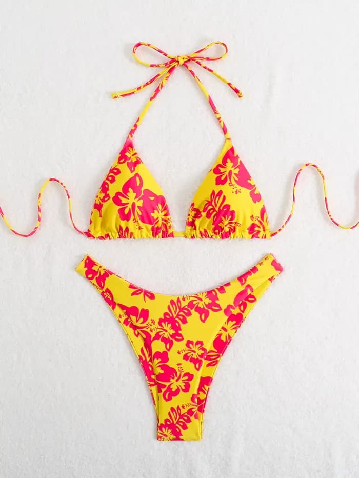 Maillot de bain 2 pièces imprimé floral rétro