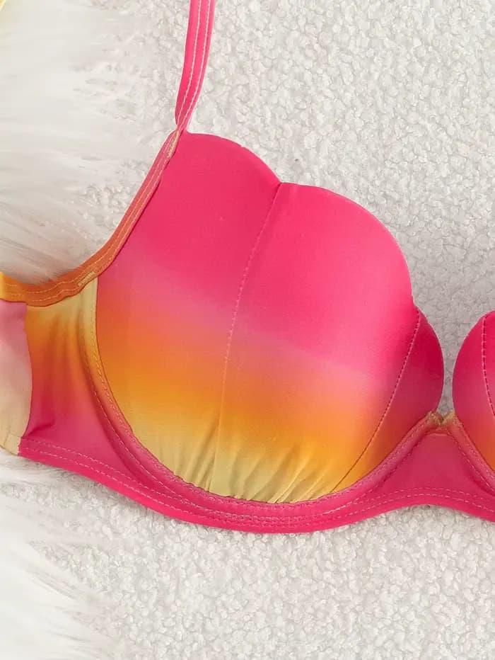 Ensemble bikini ombré rose et orange pour femme