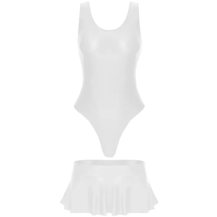 Maillot de bain deux pièces avec jupe pour femme, justaucorps brillant, coupe haute, avec mini jupe à volants, ensemble pour la plage et la natation