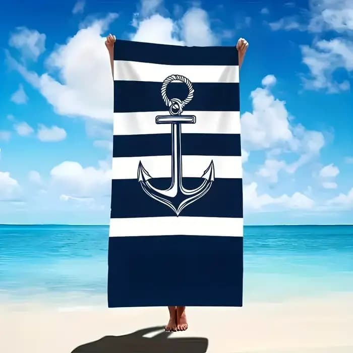 1 serviette de plage ancre nautique, serviette multi-usage pour la plage, la piscine, le surf, le yoga, idéale pour adultes, enfants, bain à domicile et utilisation estivale en extérieur