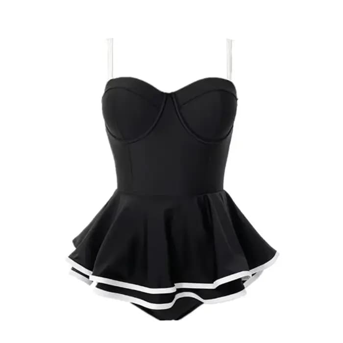 Maillot de bain une pièce pour femmes, Style jupe, thermique, printemps, Support en acier, froncé, nouveau modèle à la mode