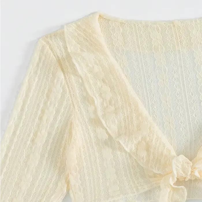 Nouveau Femmes 4 pièces dentelle Bikini ensemble à manches longues couvrir taille haute bas maillot de bain maillots