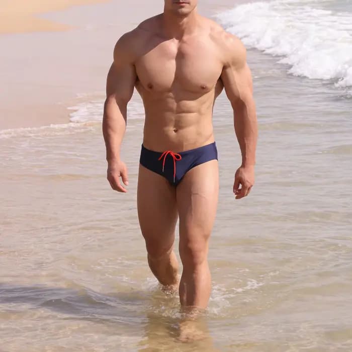Maillots de bain pour hommes : Slips de bain, Caleçons de bain, Slips de plage classiques, Shorts de plage, avec poche de maintien, couleur unie, style sport