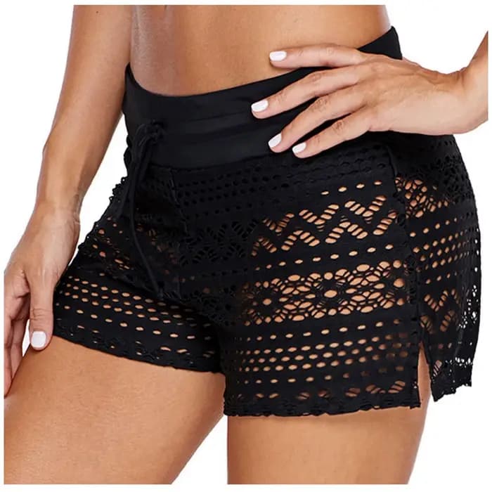 Short de bain en maille noire sexy pour femme, maillot de bain en dentelle, short de bain astronomique, short taille haute pour femme, grande taille