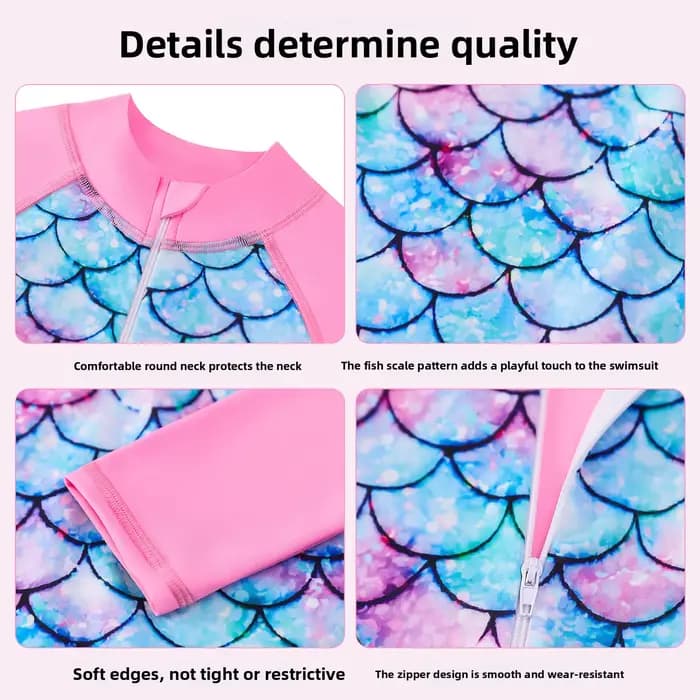 Maillot de bain d'été pour enfants, manches longues, sirène, une pièce, protection UV, combinaison de surf pour filles