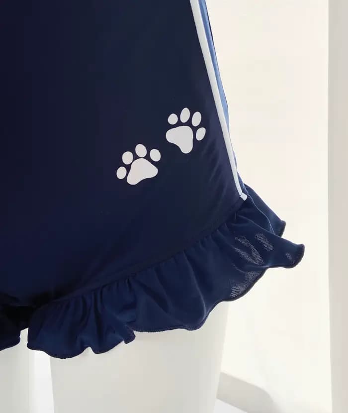 Anime Neko Cat Ruffle Cosplay Swimsuit, Sukumizu School Girls Swimwear, Bathing Monokini, Push Up Padded Bikinis, 1 Pc