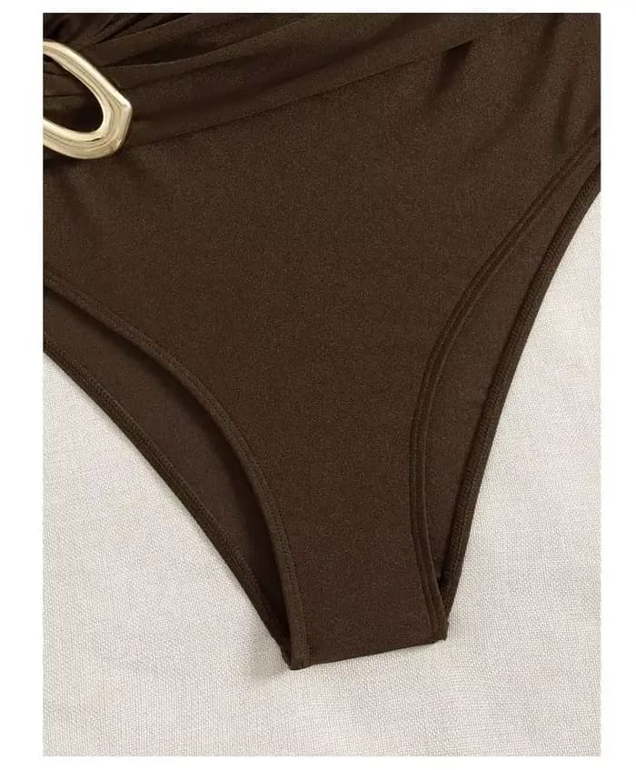 Cikini marron maillot de bain bijoux en métal une épaule Style de vacances une pièce été