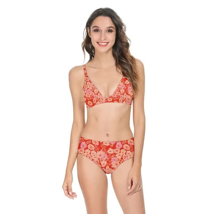 Femmes Sexy Bikini maillot de bain taille haute fleurs imprimé décontracté multicolore dos nu maillots