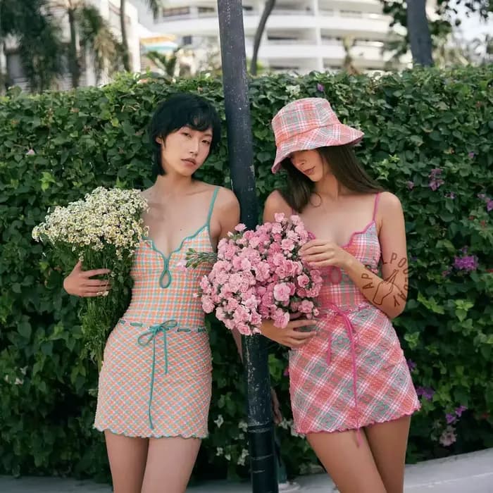 Maillot de bain une pièce à carreaux pour femmes, jupe amincissante, Style vacances, frais, rétro, transfrontalier, sans coussinet de manches, 2026ins