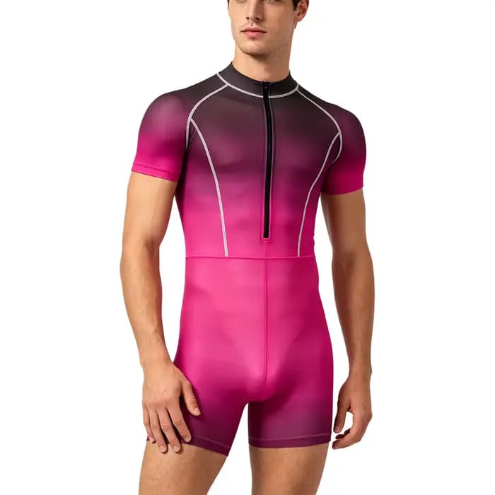 Combinaison de bain intégrale dégradée pour homme, à manches courtes, avec fermeture éclair, pour le fitness, le sport, la protection anti-UV et le surf