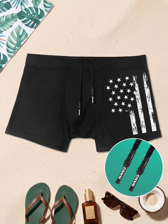 Shorts de bain pour hommes avec motifs sportifs audacieux, tissu extensible à séchage rapide, idéal pour la piscine et les séances d'entraînement en salle de sport