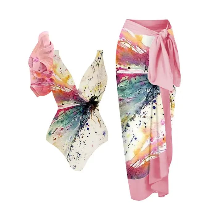 Splash-Ink Art One Initiated Ruffle Swimsuit for Women