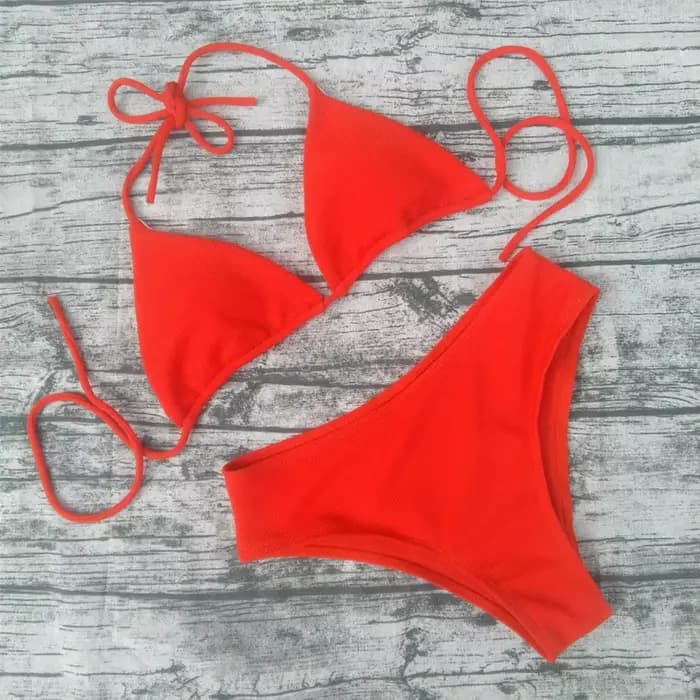 Bikini 2023 Sexy couleur unie maillots de bain femmes Triangle rayure