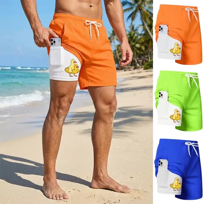 Short de bain 2 en 1 pour hommes avec imprimé canard amusant