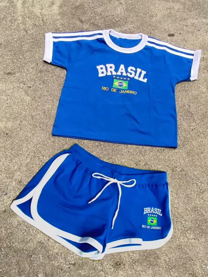 Nouveau short d'été top ensemble brésilien lettre brodée femmes