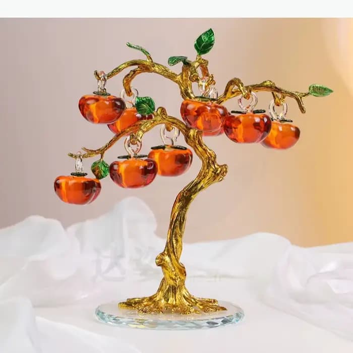 Ornement d'arbre fruitier en cristal, statue d'arbre à kaki, sculpture de fruits simulés, modèle, accessoires de décoration intérieure, artisanat, figurines