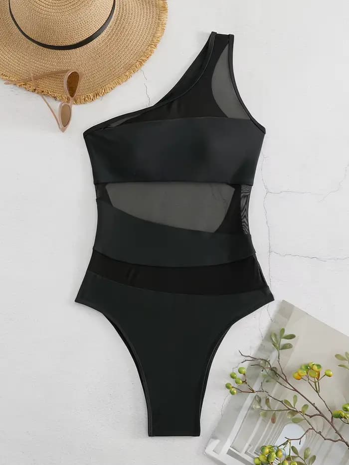 Maillot de bain une pièce en maille transparente pour femme, monokini évidé, baigneur à jambes hautes, natation trempée